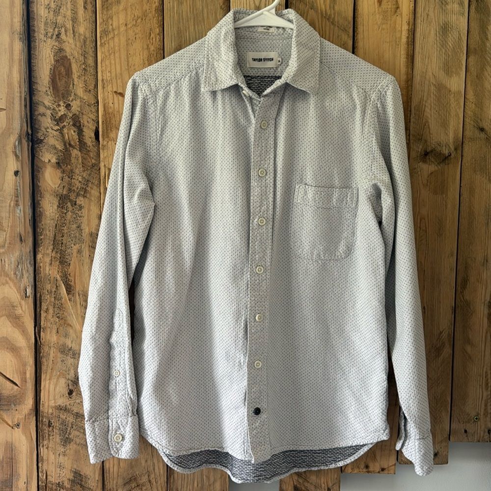 Taylor Stitch Men Shirt Size 38 Medium Button Up Woven Dots 100% Cotton